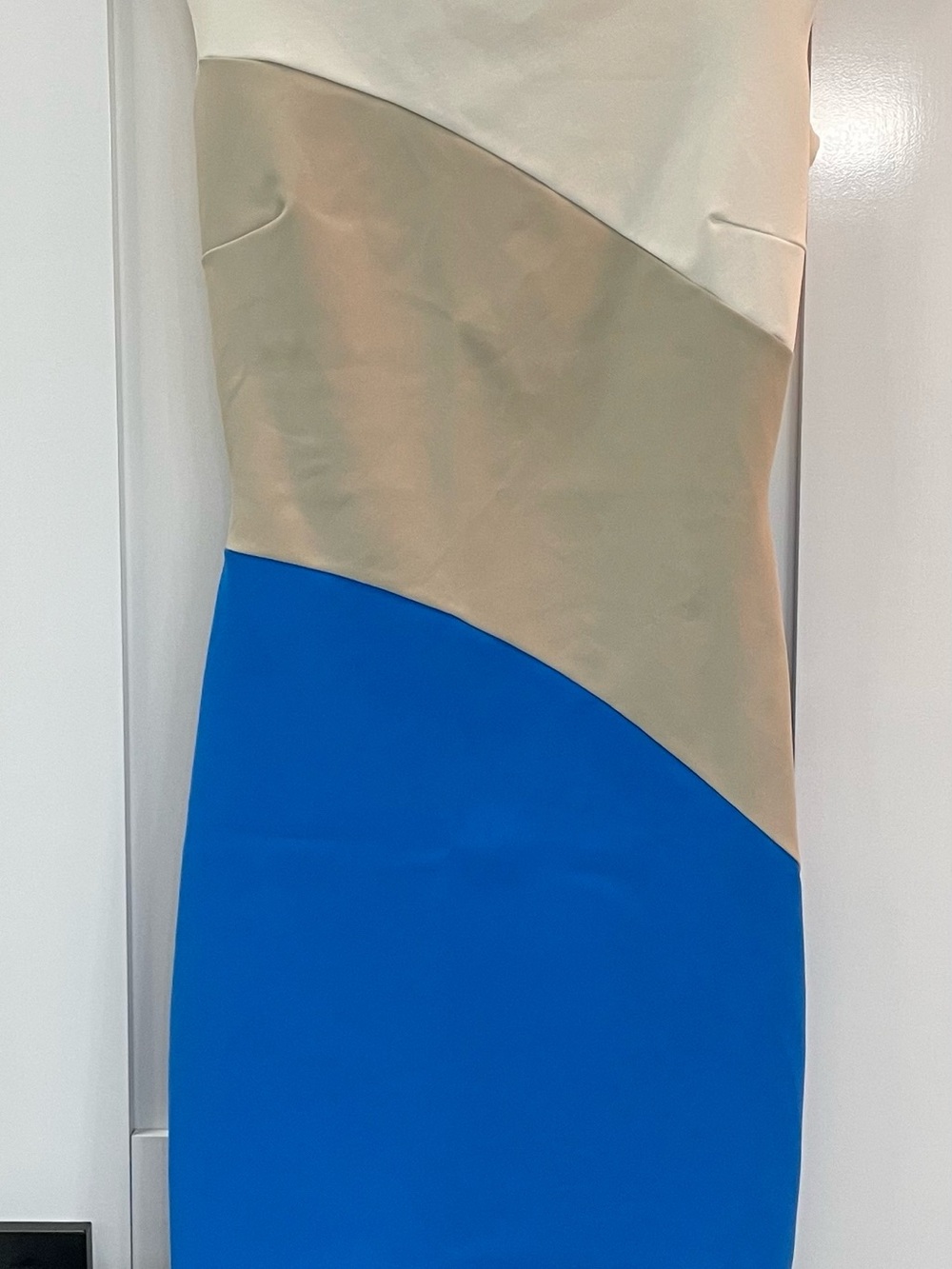 Chiara Boni Blue, Cream and Tan Colorblock Midi Dress